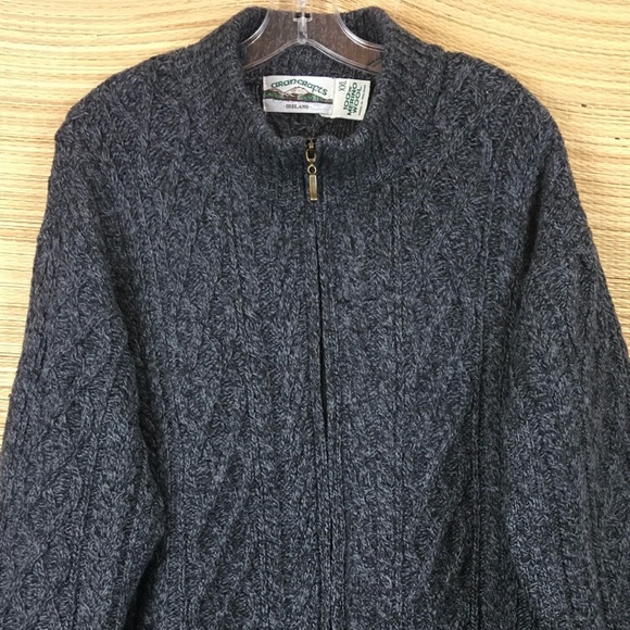 Aran Crafts Ireland Mens Zip Cardigan 100% Merino Wool In Charcoal Marl Size XXL - Picture 6 of 12